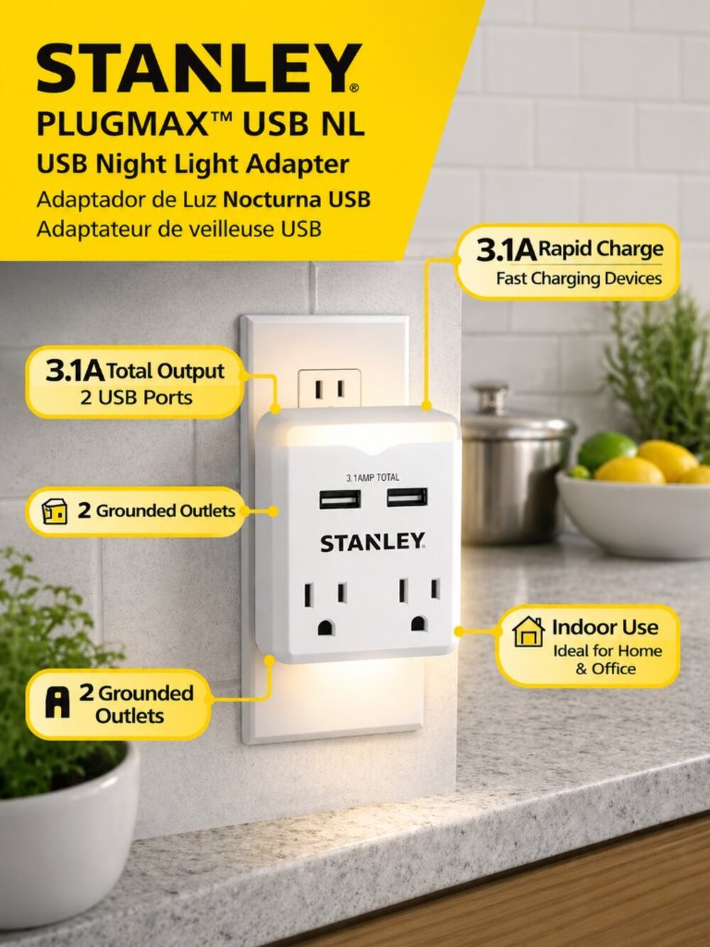 Stanley White PlugMax USB Adapter